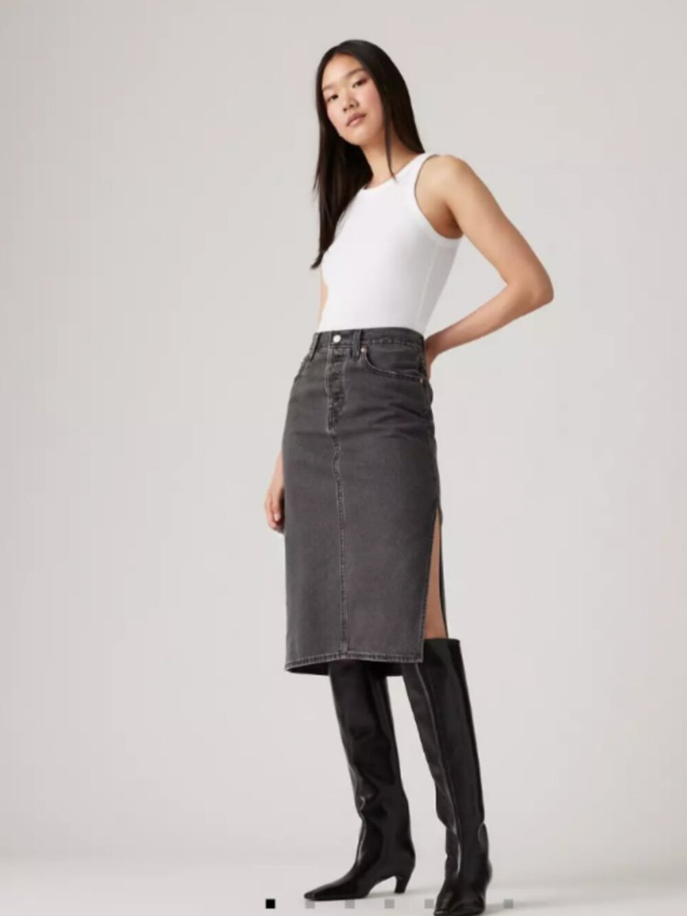 NWT Levi’s Gray Denim Midi Skirt Side Slit High Rise Straight Size 24